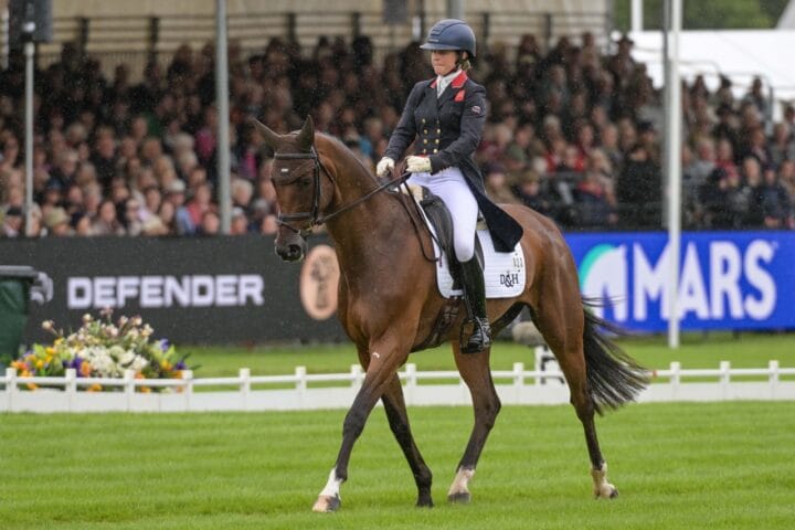 Piggy March riding MCS MAVERICK in the dressage phase of the Defender Burghley Horse Trials